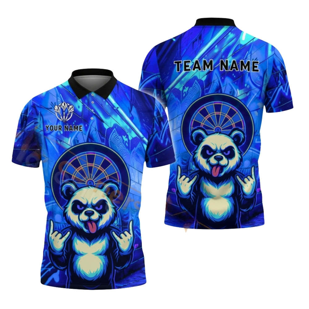 Custom Funny Panda Graffiti Dart Polo Shirt Mens, Custom Panda Darts Team Shirts DZ0067