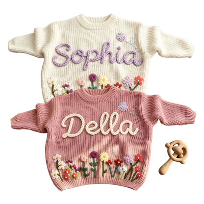 Custom Wildflower Baby Embroidered Knit Sweater, Custom Floral Baby Sweatshirt BB0798