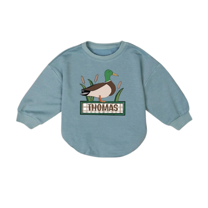 Custom Baby Name Mallard Duck Romper Sweatshirt, Custom Baby Romper Sweatshirt For Duck Lover BB0229