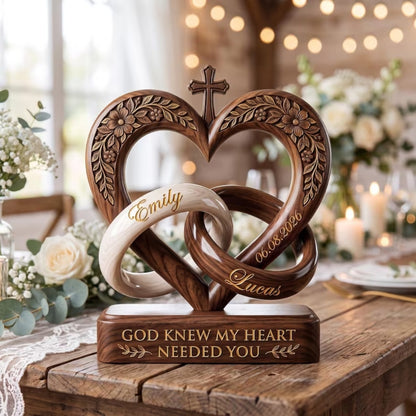 Custom Cross Heart Couple Wedding Wooden Plaque, Custom Christian Wedding Keepsake Wooden Block WD0785