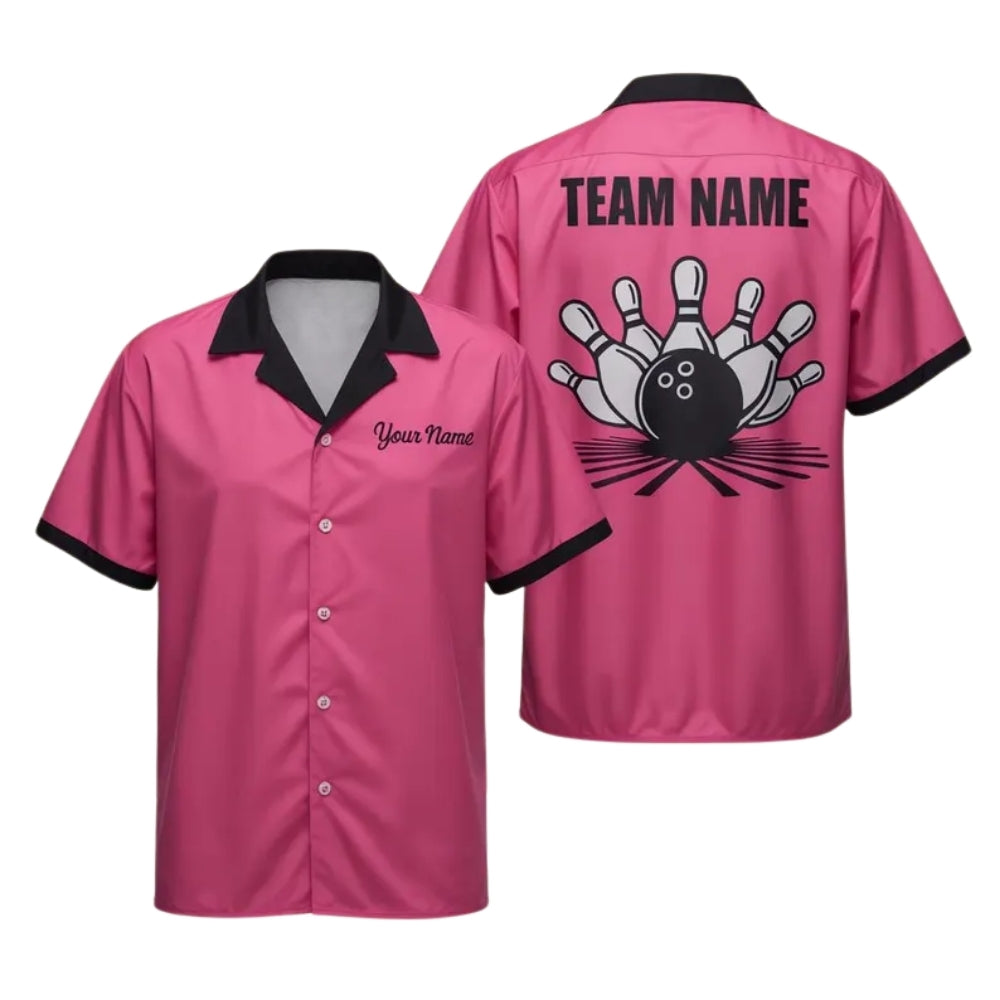 Custom Team Pink Bowling Hawaiian Shirt For Women, Custom Women's Bowling Shirts BE0129