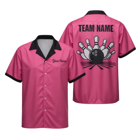 Custom Team Pink Bowling Hawaiian Shirt For Women, Custom Women's Bowling Shirts BE0129