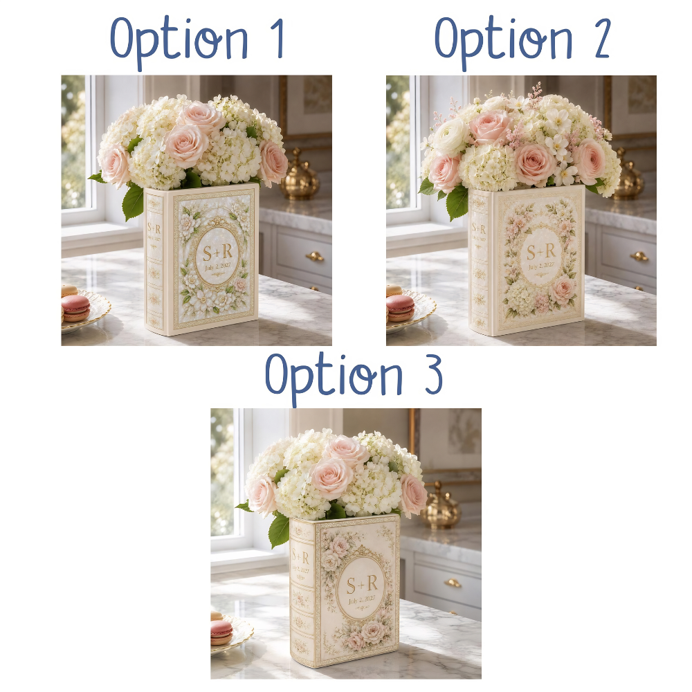 Custom Couple Initials Pearl Floral Wedding Ceramic Book Vase, Personalized Floral Book Vase For Wedding Engagement WD0616