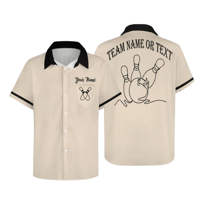 Custom Team Beige Hawaiian Bowling Shirts Mens, Custom Team Bowling Shirts BE0274