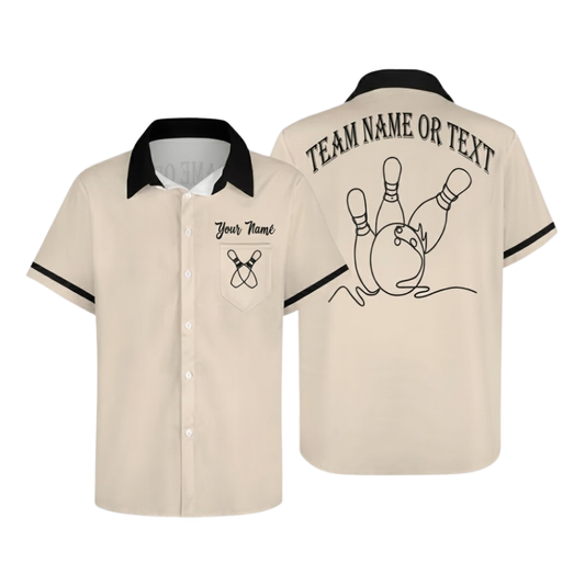 Custom Team Beige Hawaiian Bowling Shirts Mens, Custom Team Bowling Shirts BE0274