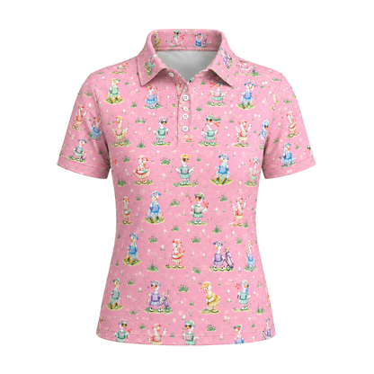 Women's Silly Goose Pink Golf Polo Shirt, Funny Goose Golf Shirts For Ladies GE0471