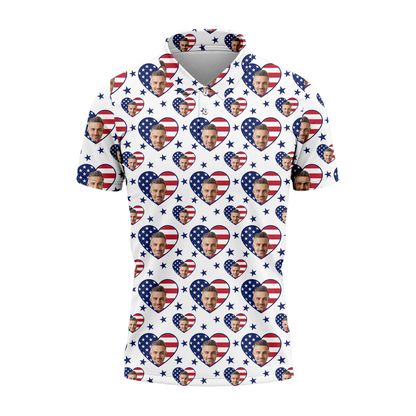 American Flag Custom Face Golf Polo Shirt Men, Custom Photo Patriotic 4th Of July Golf Shirts GZ0291