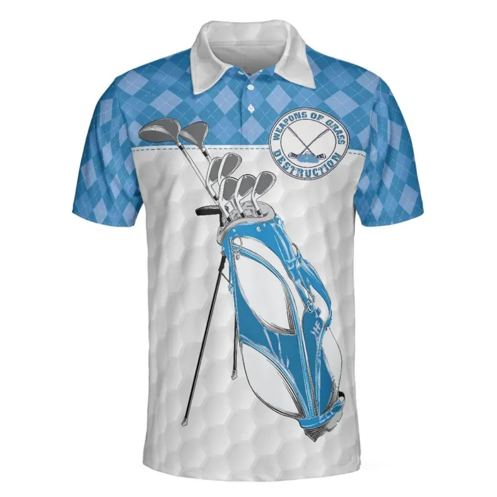 Weapons of Grass Destruction Blue Argyle Golf Men Polo Shirt, Funny Golf Shirts GE0382