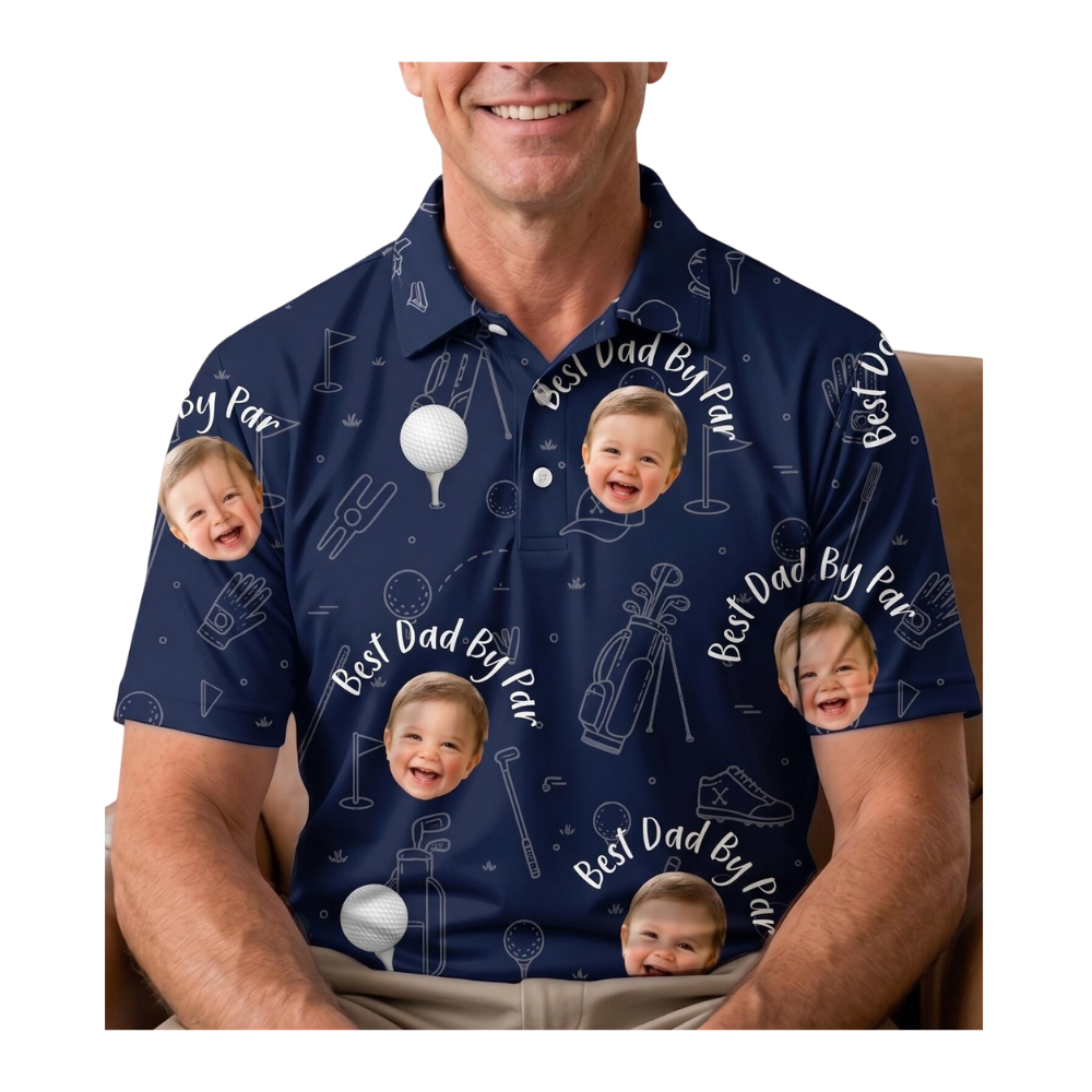Best Dad By Par Custom Kid Face Golf Polo Shirt For Men, Custom Photo Father Day Golf Shirts GE0424