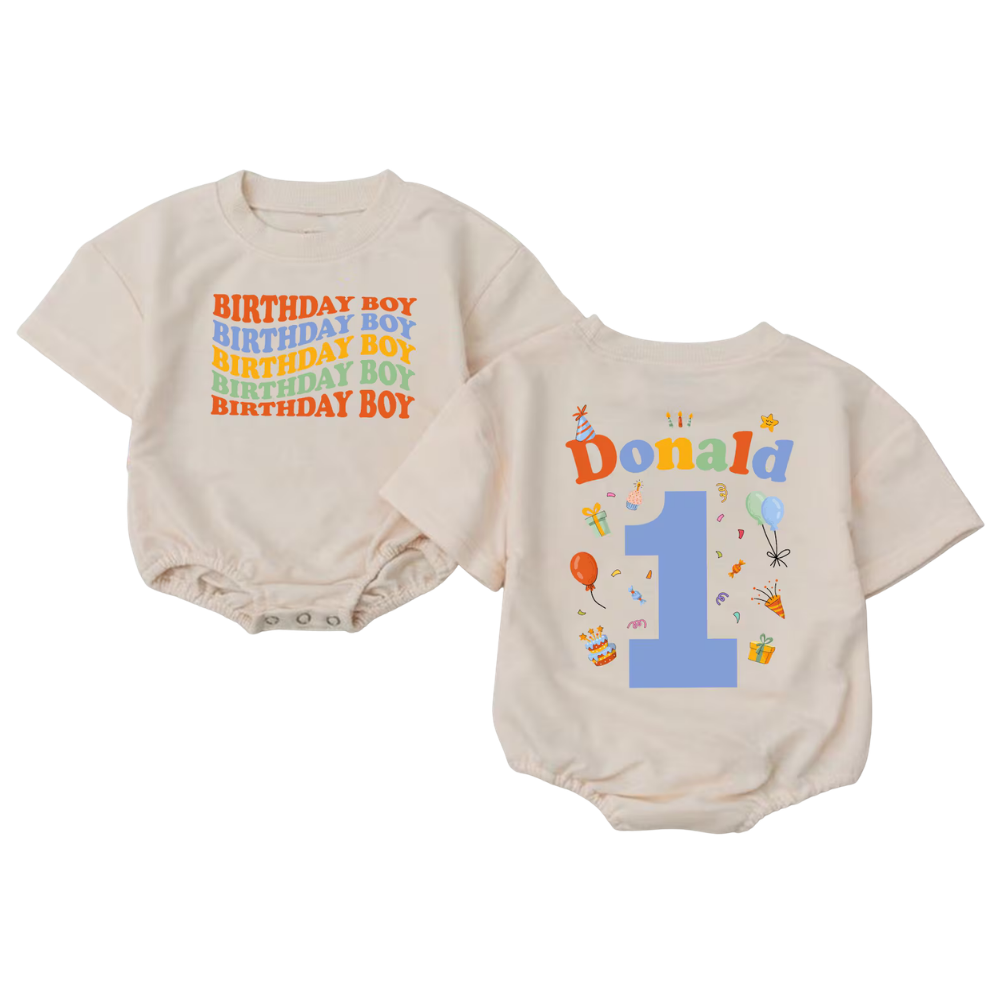 Custom 1st Birthday Boy Baby Tshirt Romper, Custom First Birthday Baby Romper BB0032
