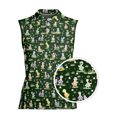 Pink Silly Goose Sleeveless Golf Shirts For Ladies, Women's Funny Goose Golf Shirts GE0472