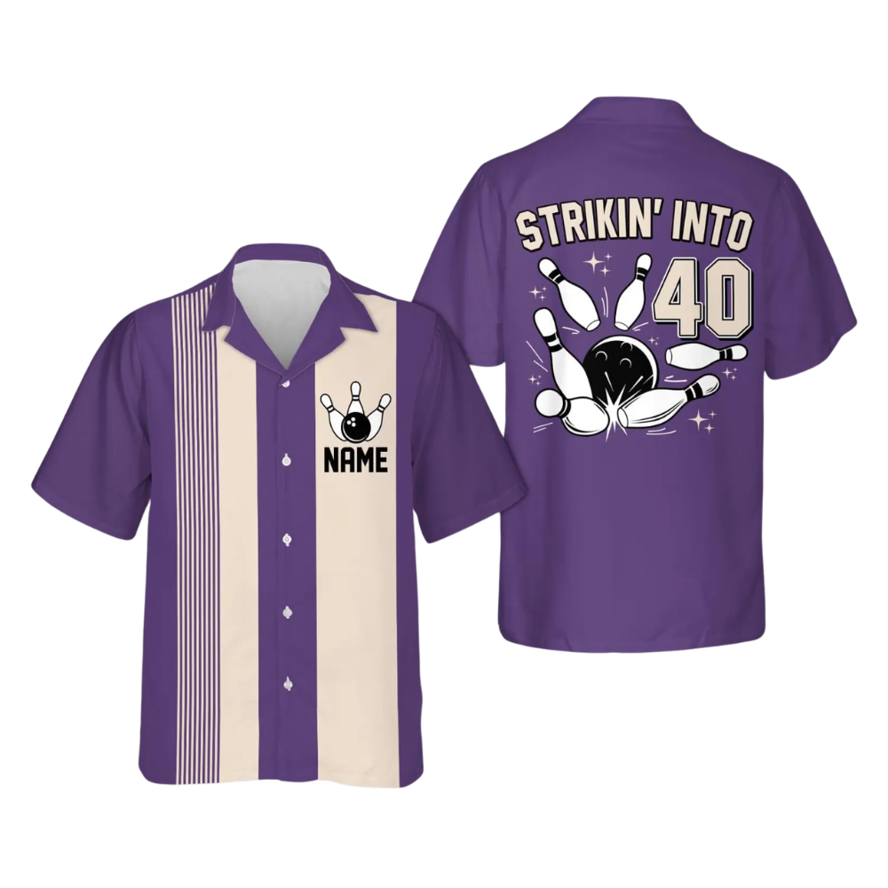 Rollin' Into Custom Age Retro Bowling Hawaiian Shirt, Custom Birthday Bowling Shirts BE0225