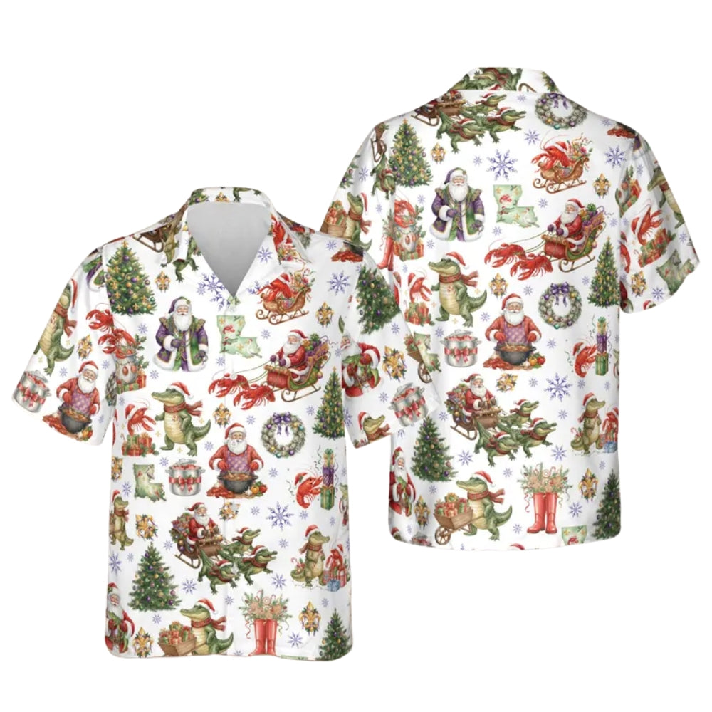 Alligator Santa Cajun Xmas Hawaiian Shirts For Mens, Cajun Louisiana Christmas Shirts ET0030