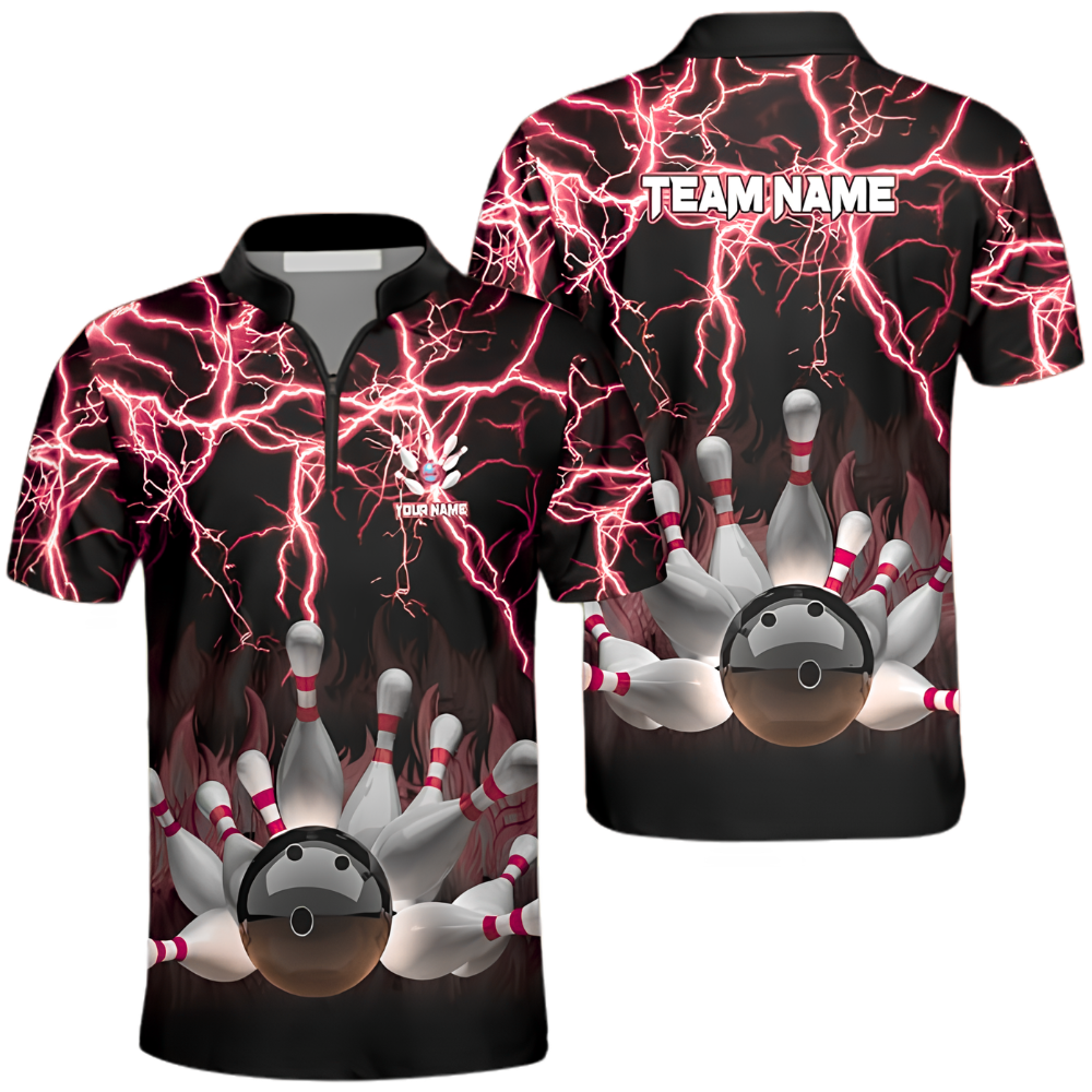 Custom Cyan Thunder Lightning Bowling Jersey Mens, Custom Team Thunder Bowling Shirts BZ0571