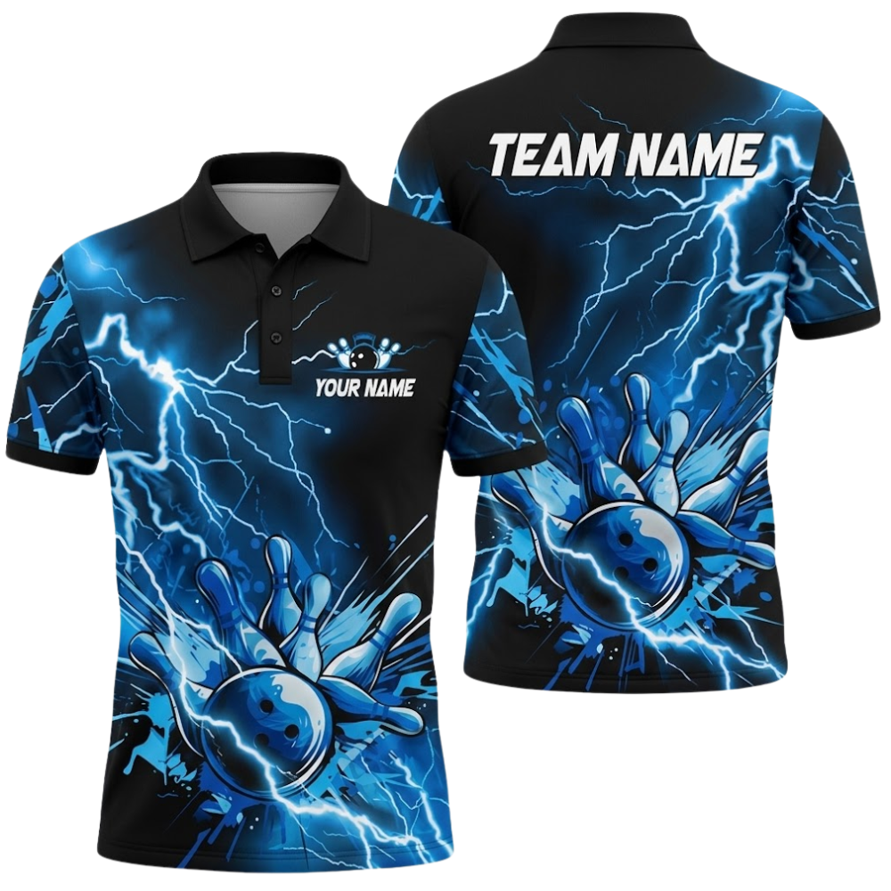 Custom Thunder Lightning Purple Bowling Mens Polo Shirt, Custom Thunder Bowling Team Shirt BZ0876