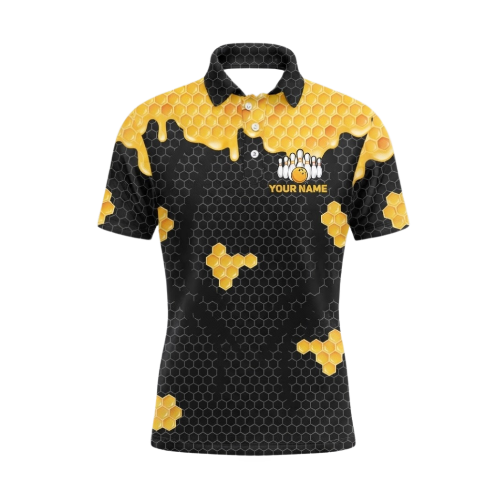 Custom Bee Honeycomb Bowling Polo Shirt Mens, Custom Bee Bowling Team Shirts BZ0641