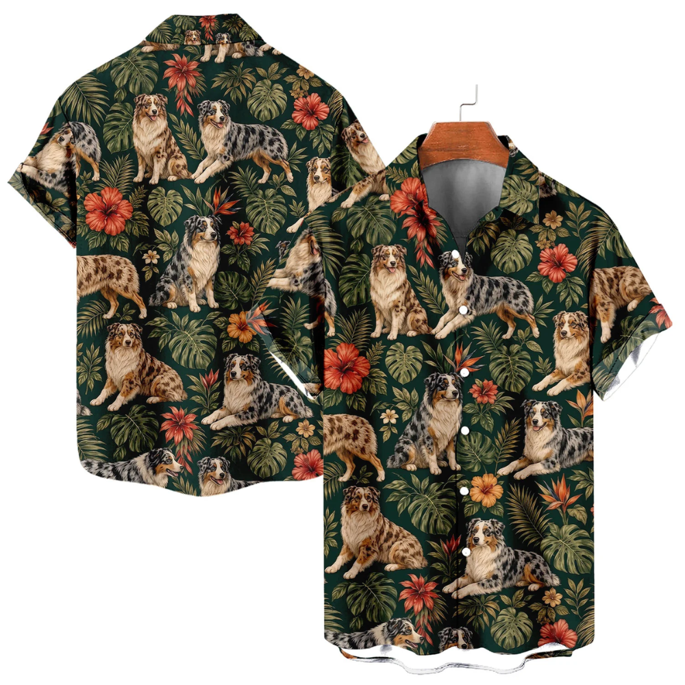 Australian Shepherd Tropical Hawaiian Shirt Men Women, Aussie Shepherd Hawaiian Shirt HE0690