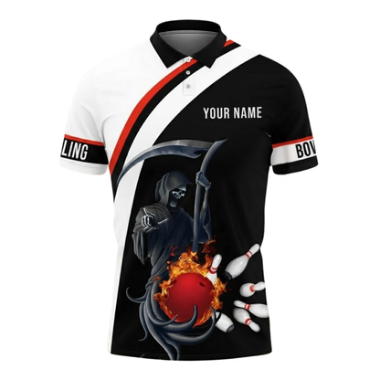 Skull Reaper Custom Mens Bowling Polo Shirt, Custom Skull Team Bowling Shirts BZ0614