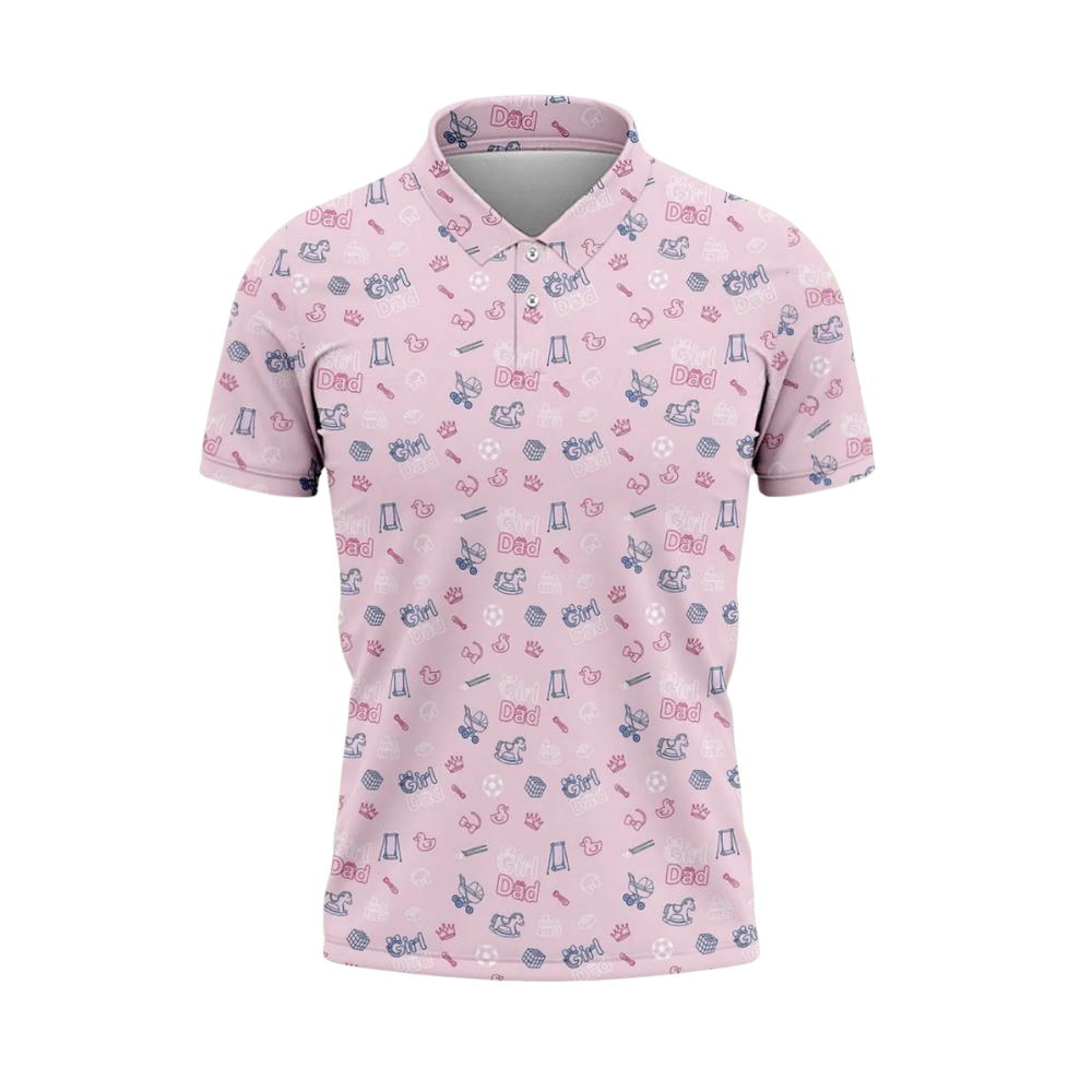 Girl Dad Pink Golf Polo Shirt Mens, Dad With Daughter Golf Shirts For Father's Day GE0446