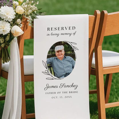 Reserved In Loving Memory Of Custom Photo Fabric Wedding Sign, Personalized Wedding Memory Chair Sign WD0252