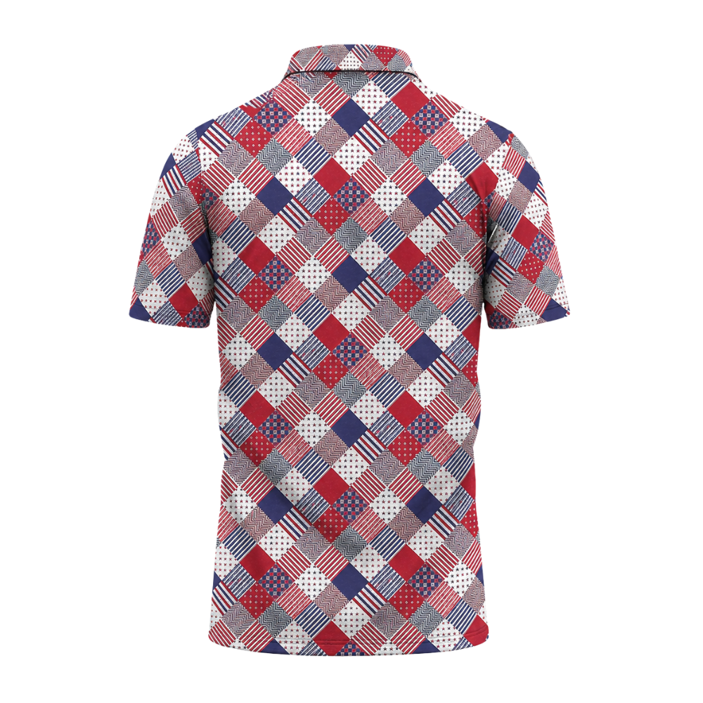 Blue Red White USA Flag Patchwork Golf Polo Shirt Men, Patriotic Golf Shirt 4th Of July GZ0283