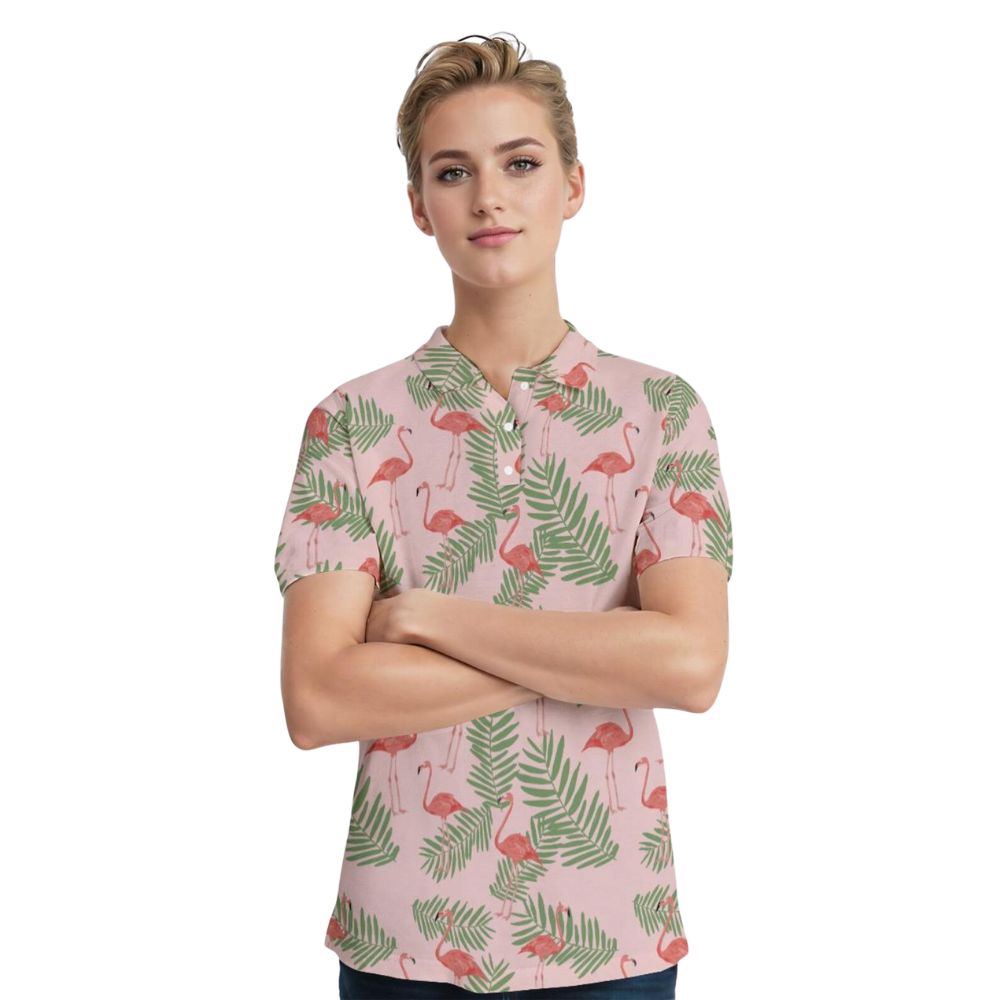 Tropical Flamingo Matching Golf Polo Shirt For Men And Women, Couple Famingo Golf Shirts GE0576
