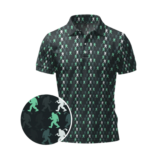 Bigfoot Black Golf Polo Shirt For Men, Bigfoot Sasquatch Golf Shirts GZ0422