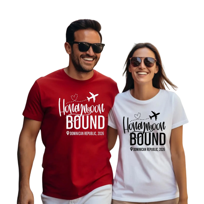 Honeymoon Bound Custom Destination Couple Matching T Shirt, Personalized Honeymoon Matching His And Her Shirts ET1090