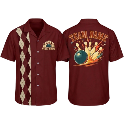 Custom Argyle Retro Navy Bowling Hawaiian Shirt Mens, Custom Team Retro Bowling Shirt BZ0797