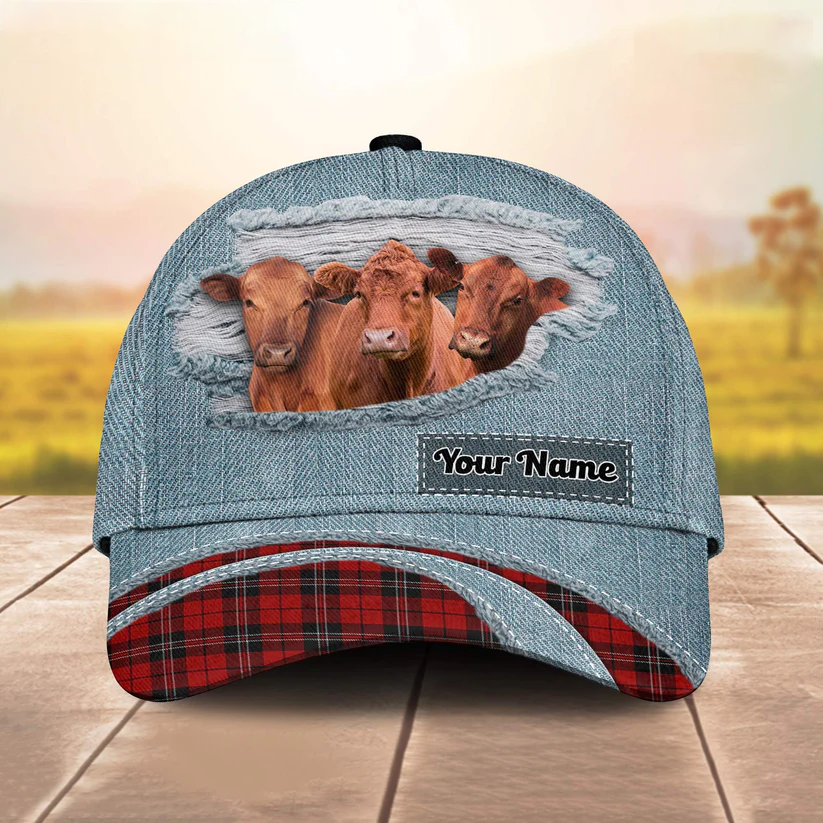Red Angus Red Caro And Jeans Pattern Customized Name Cap CA0109