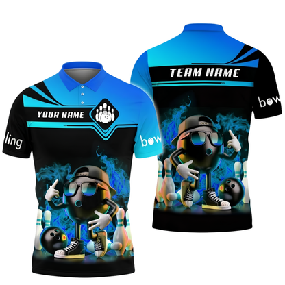 Custom Funny Ball Flaming Bowling Polo Shirt Mens, Custom Flame Team Bowling Shirt BZ1028