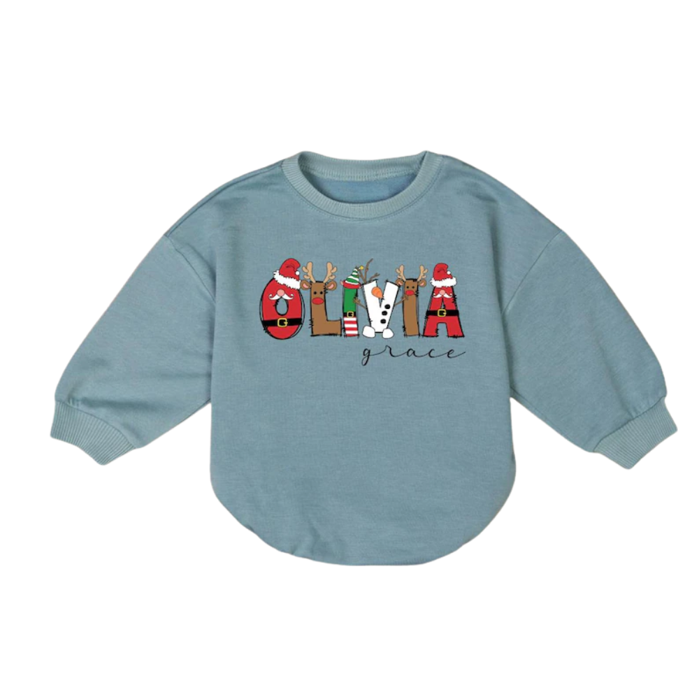 Custom Name Christmas Baby Romper Sweatshirt, Personalised Christmas Baby Romper BB0011