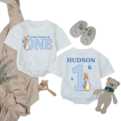 Custom Some Bunny Is One Birthday Tshirt Romper, Custom Rabbit 1st Birthday Baby Romper BB0292
