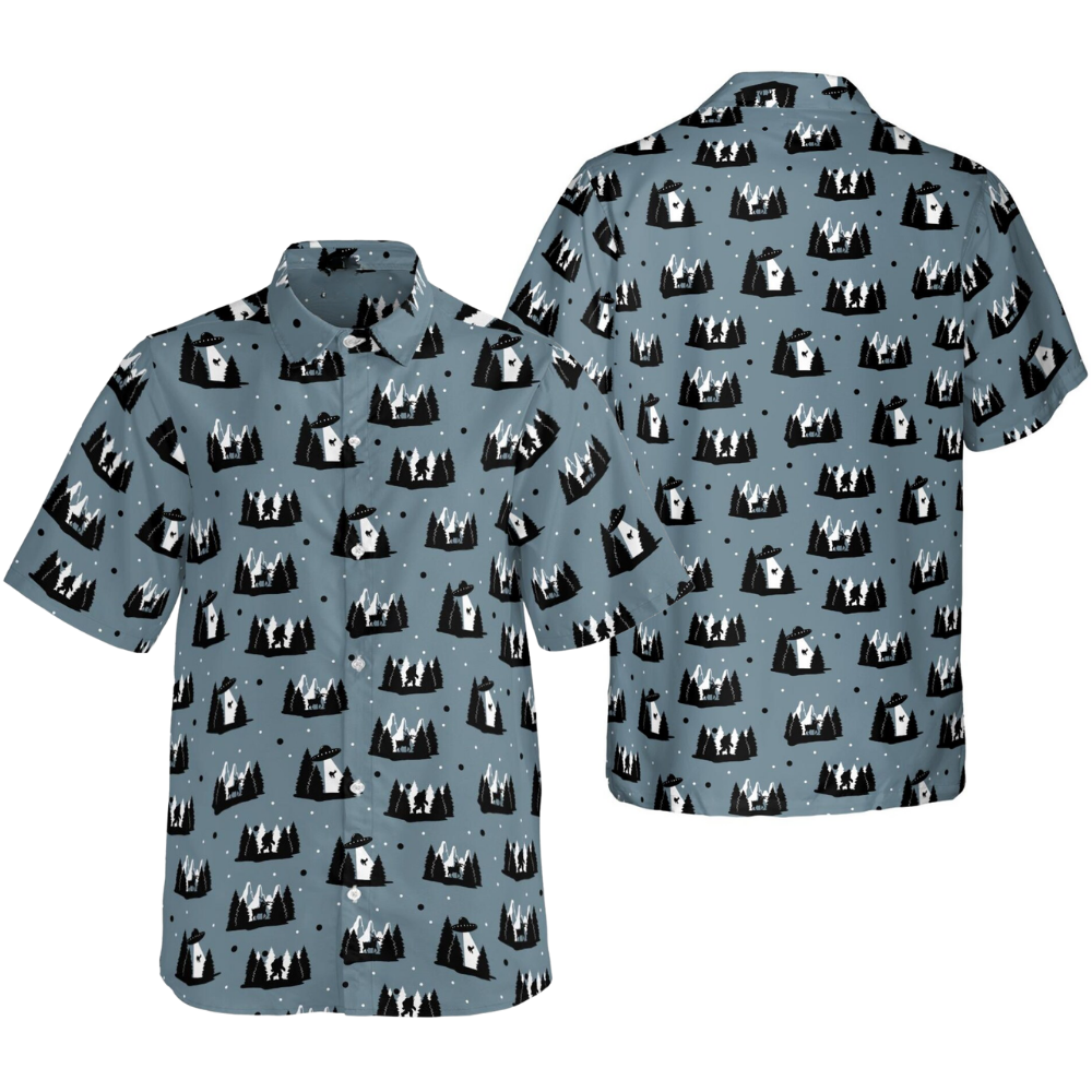 Bigfoot UFO Hawaiian Shirt For Men, Sasquatch Bigfoot Space Hawaiian Shirt HE0459