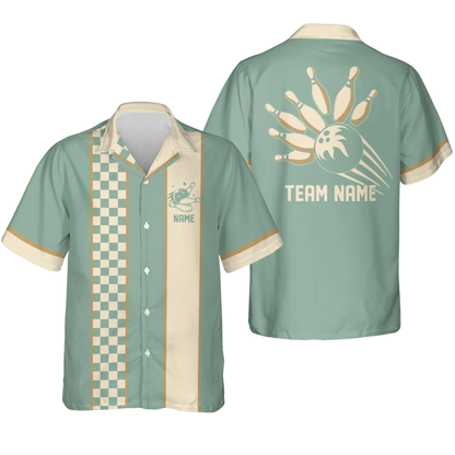 Custom Retro Checkered Bowling Hawaiian Shirt Men, Custom Retro Team Bowling Shirts BE0228