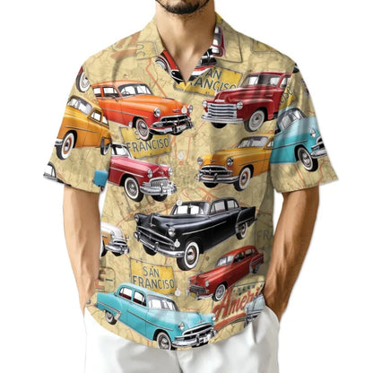 San Francisco Classic Car Hawaiian Shirt For Men, Vintage Retro Cars Hawaiian Shirts HE0152