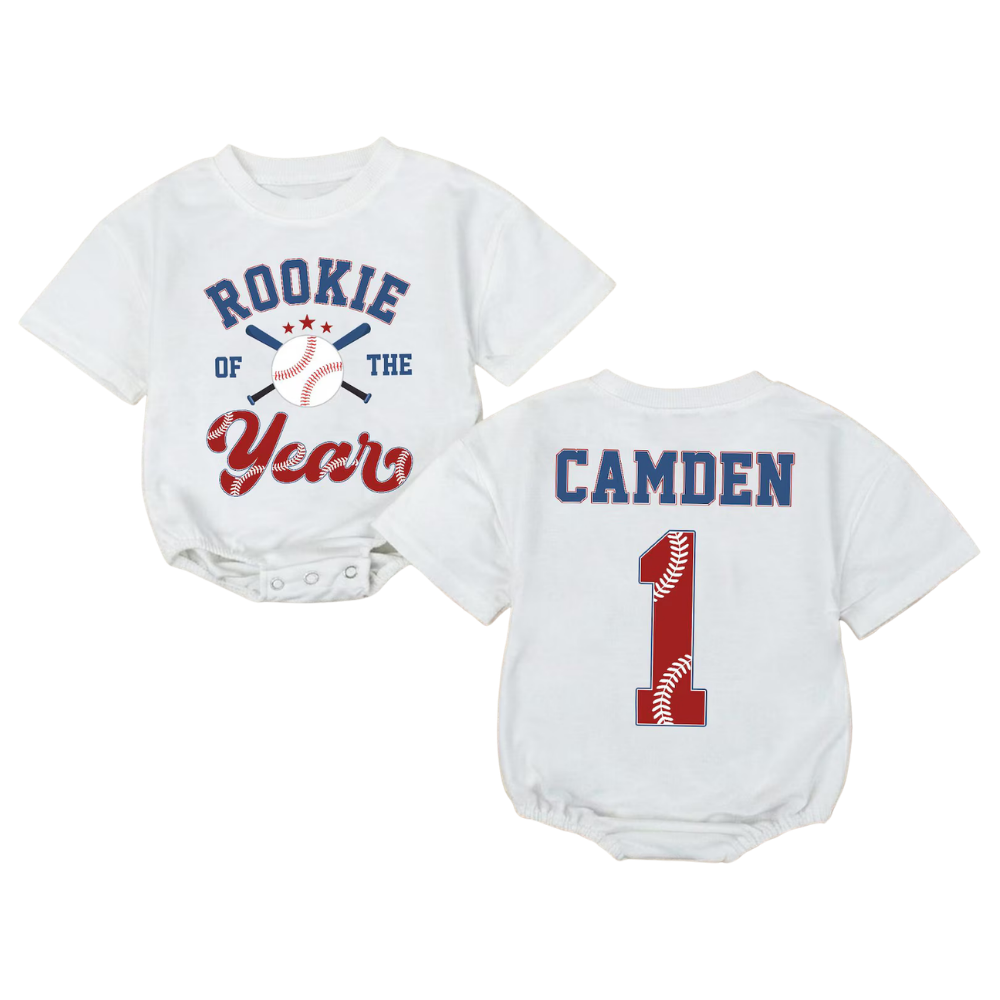 Personalized Rookie of the Year Baby T Shirt Romper, Custom Name Baseball 1st Birthday Baby Romper BB0196
