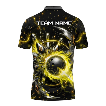 Custom Team Yellow Plasma Energy Bowling Polo Shirts Mens, Custom Team Bowling Shirts BZ1059