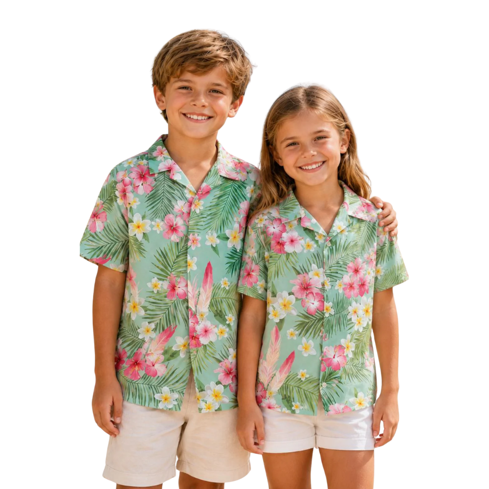 Tropical Pink Green Family Hawaiian Shirt, Matching Tropical Family Shirts ET1217