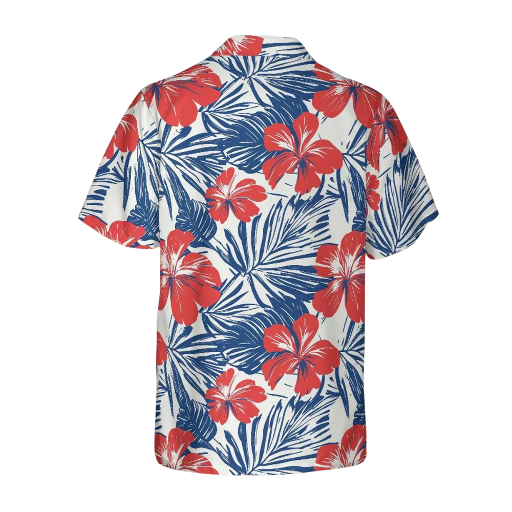 Hibiscus Red White Blue Hawaiian Shirt For Men Women, Tropical Hibiscus Hawaiian Shirt HE0382
