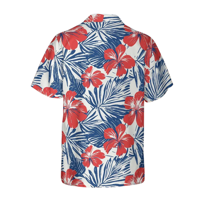 Hibiscus Red White Blue Hawaiian Shirt For Men Women, Tropical Hibiscus Hawaiian Shirt HE0382