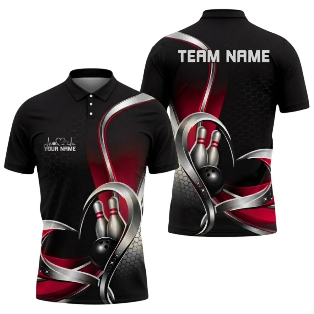 Custom Team Blue Silver Men's Bowling Polo Shirt, Custom Bowling Team Shirts BZ0799
