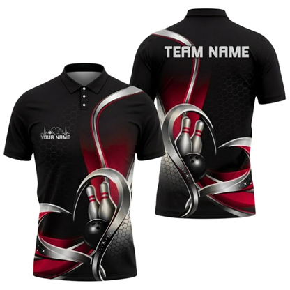 Custom Team Blue Silver Men's Bowling Polo Shirt, Custom Bowling Team Shirts BZ0799