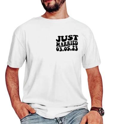 Just Married Personalized Bride And Groom Matching T Shirts, Custom Wedding Date Matching Couple Shirts ET0814