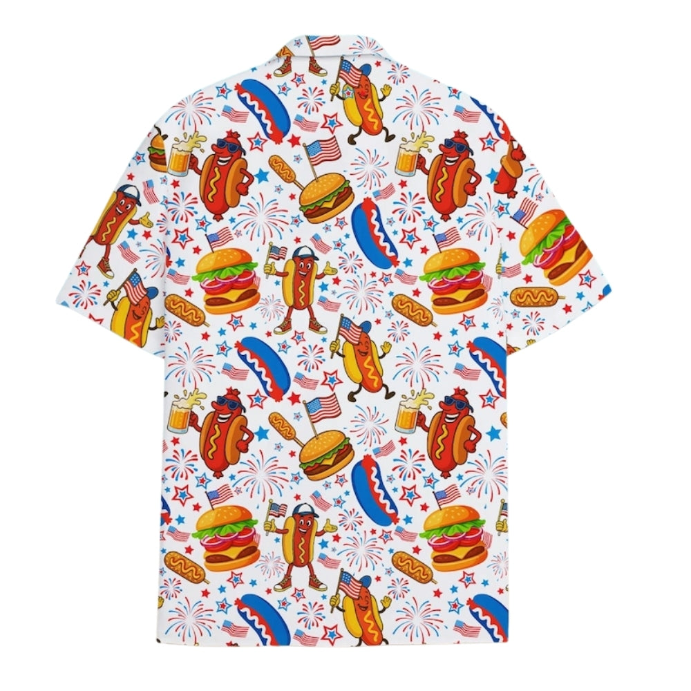Funny Hot Dog And Burger American Flag Hawaiian Shirt Men Women, Hot Dog 4th of July Hawaiian Shirts HE0398
