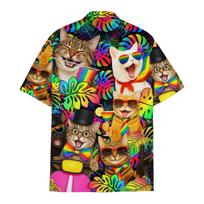 Tropical Cat Rainbow Hawaiian Shirt For Men And Women, Cat Hawaiian Shirt HE0553