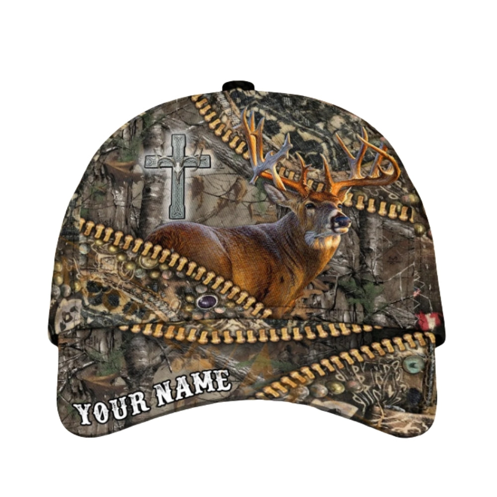 Custom Deer Cross Zipper 3D Printed Baseball Cap, Custom Deer Hunting Cap Hat CP0444