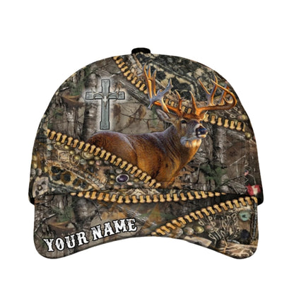 Custom Deer Cross Zipper 3D Printed Baseball Cap, Custom Deer Hunting Cap Hat CP0444