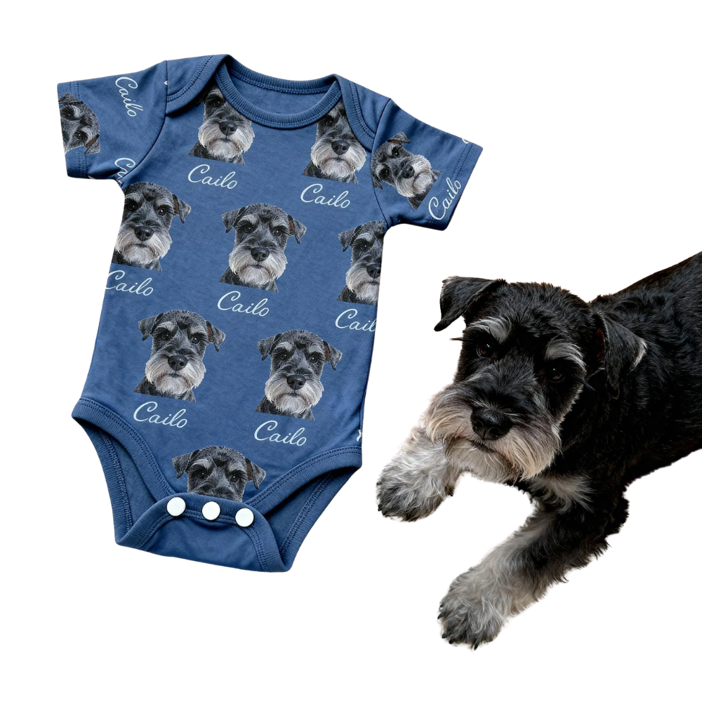 Custom Dog Photo Baby Bodysuit, Personalized Pet Faces Baby Bodysuit BB0449