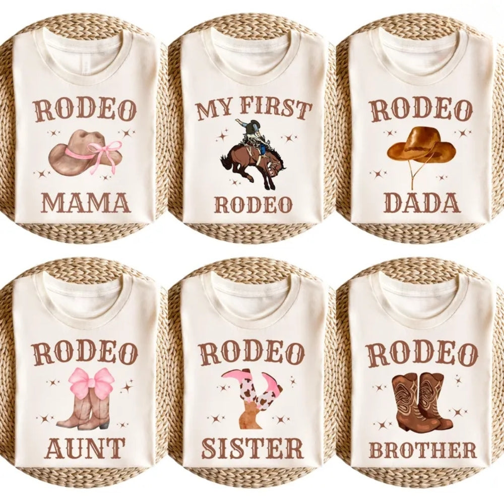 My First Rodeo Custom Cowboy Matching 1st Birthday Family T Shirts, Custom Western First Birthday Boy Family Shirts ET0358